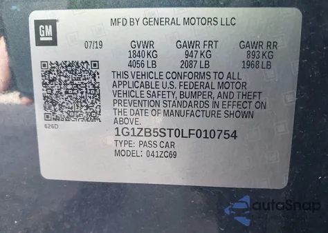 2020 Chevrolet Malibu Fwd Ls z USA, uszkodzony, nr VIN 1G1ZB5ST0LF010754